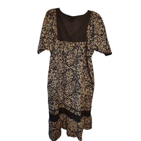 Vtg Carol Bennett Hawaii Dress Medium Large Muumuu Taupe Black Abstract Pasiley - Picture 3 of 4